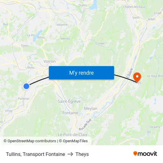 Tullins, Transport Fontaine to Theys map