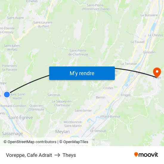 Voreppe, Cafe Adrait to Theys map