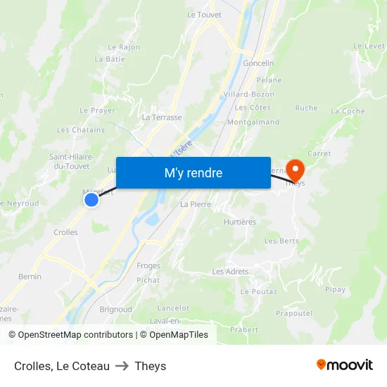 Crolles, Le Coteau to Theys map