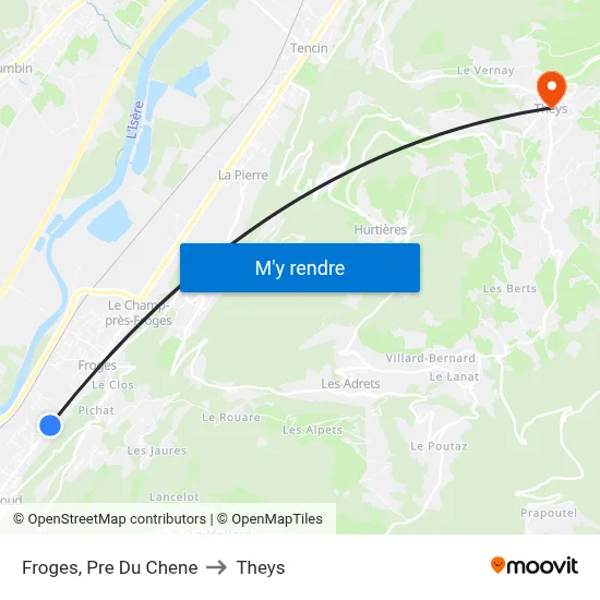 Froges, Pre Du Chene to Theys map