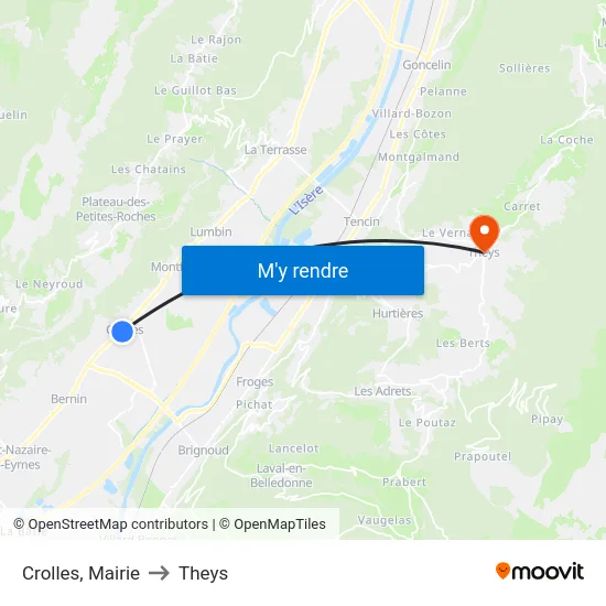 Crolles, Mairie to Theys map