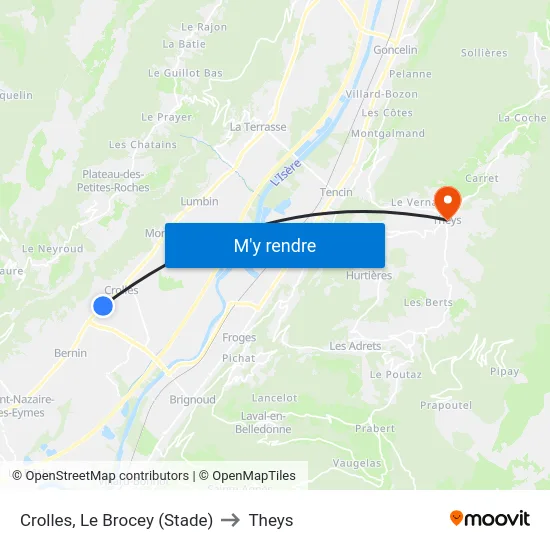 Crolles, Le Brocey (Stade) to Theys map