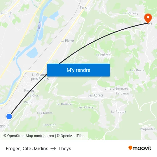 Froges, Cite Jardins to Theys map