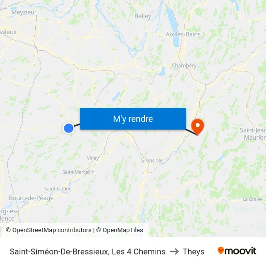 Saint-Siméon-De-Bressieux, Les 4 Chemins to Theys map