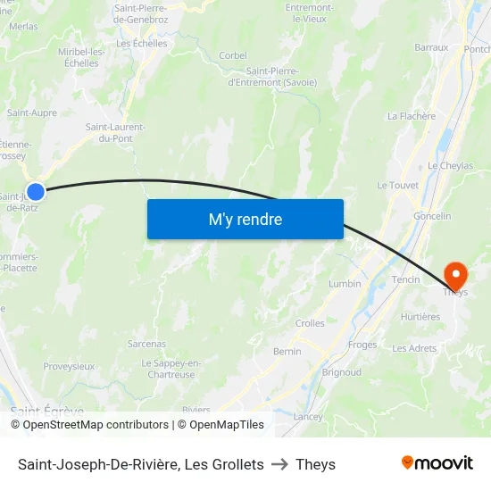Saint-Joseph-De-Rivière, Les Grollets to Theys map