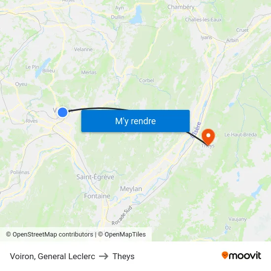 Voiron, General Leclerc to Theys map