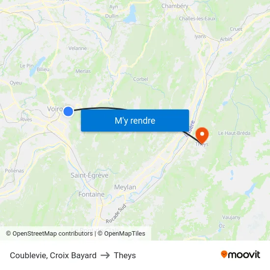 Coublevie, Croix Bayard to Theys map