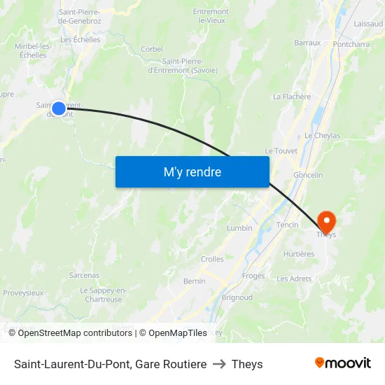 Saint-Laurent-Du-Pont, Gare Routiere to Theys map
