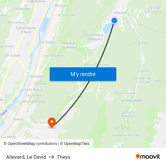 Allevard, Le David to Theys map