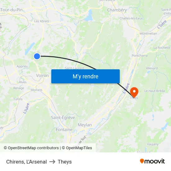 Chirens, L'Arsenal to Theys map