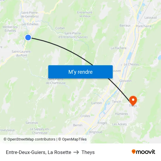 Entre-Deux-Guiers, La Rosette to Theys map
