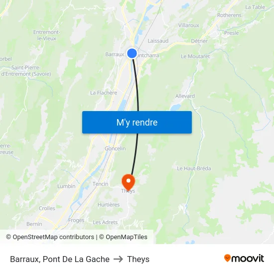 Barraux, Pont De La Gache to Theys map