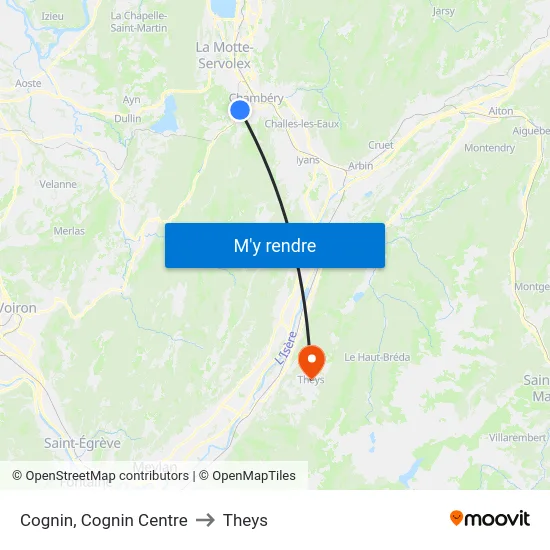 Cognin, Cognin Centre to Theys map