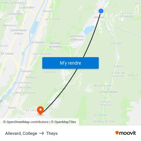 Allevard, College to Theys map