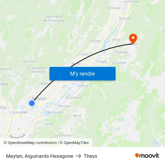 Meylan, Aiguinards-Hexagone to Theys map
