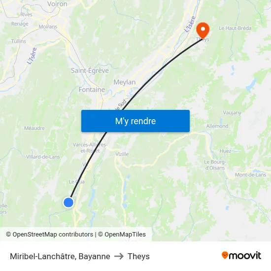 Miribel-Lanchâtre, Bayanne to Theys map