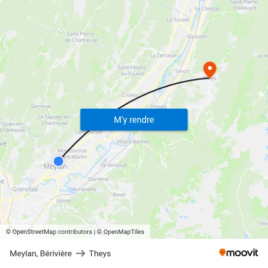 Meylan, Bérivière to Theys map