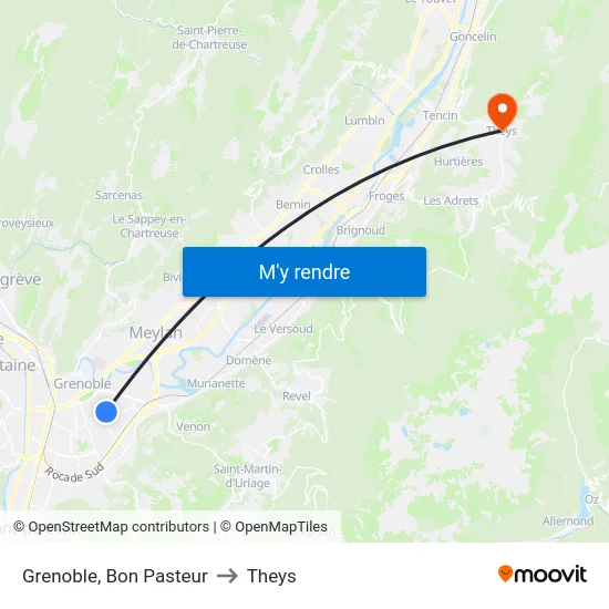 Grenoble, Bon Pasteur to Theys map