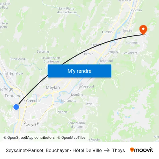 Seyssinet-Pariset, Bouchayer - Hôtel De Ville to Theys map