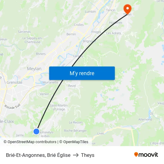 Brié-Et-Angonnes, Brié Église to Theys map