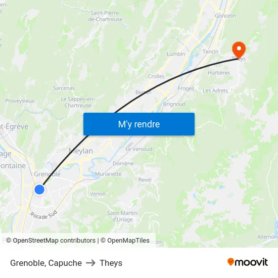 Grenoble, Capuche to Theys map