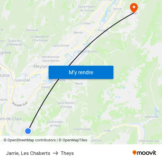 Jarrie, Les Chaberts to Theys map
