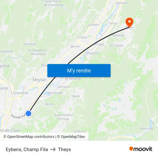 Eybens, Champ Fila to Theys map