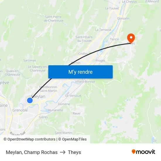 Meylan, Champ Rochas to Theys map