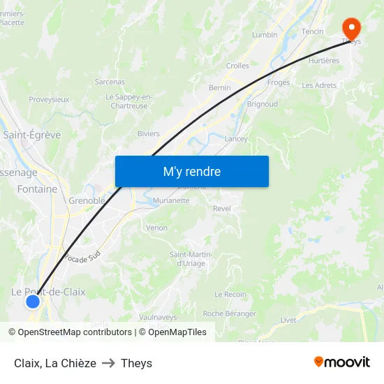 Claix, La Chièze to Theys map