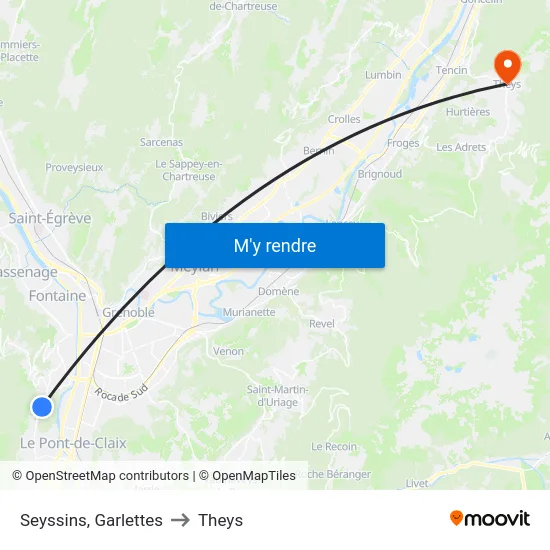 Seyssins, Garlettes to Theys map