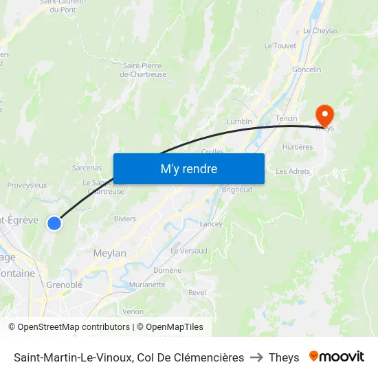Saint-Martin-Le-Vinoux, Col De Clémencières to Theys map