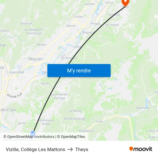 Vizille, Collège Les Mattons to Theys map