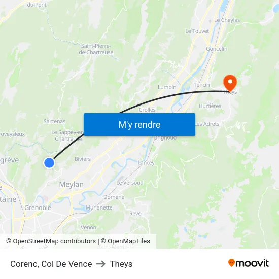 Corenc, Col De Vence to Theys map
