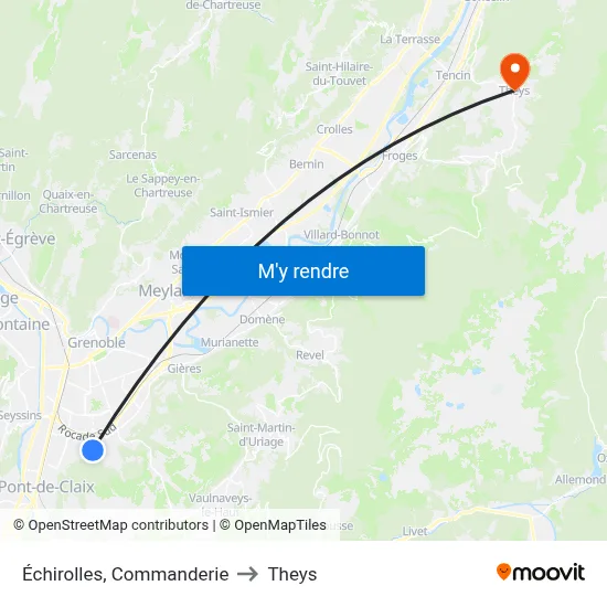Échirolles, Commanderie to Theys map