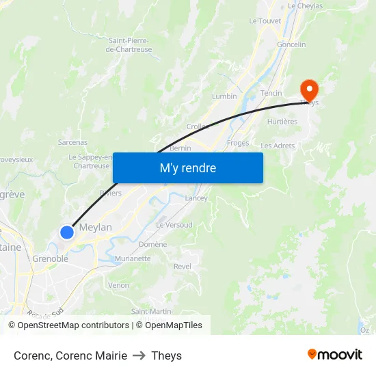 Corenc, Corenc Mairie to Theys map