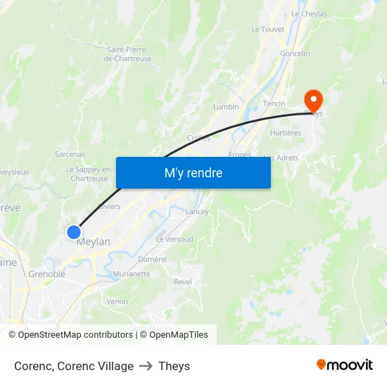 Corenc, Corenc Village to Theys map