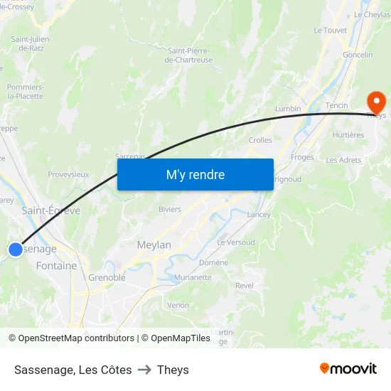 Sassenage, Les Côtes to Theys map
