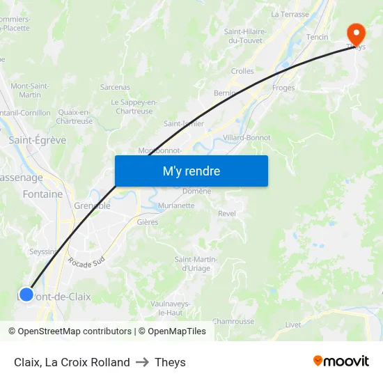 Claix, La Croix Rolland to Theys map