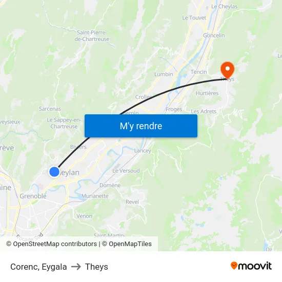 Corenc, Eygala to Theys map