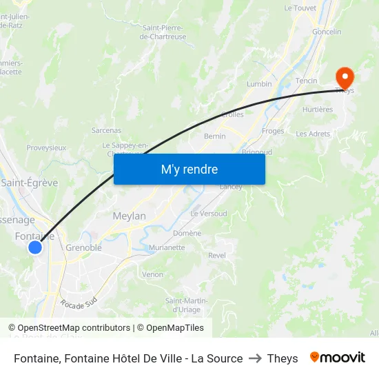 Fontaine, Fontaine Hôtel De Ville - La Source to Theys map
