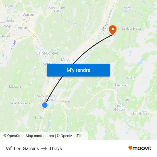 Vif, Les Garcins to Theys map
