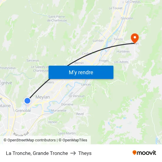 La Tronche, Grande Tronche to Theys map