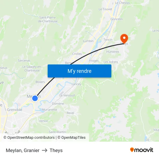 Meylan, Granier to Theys map