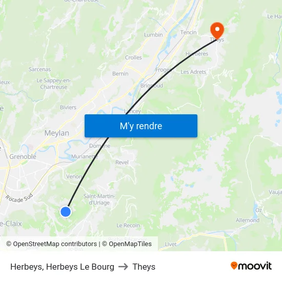 Herbeys, Herbeys Le Bourg to Theys map