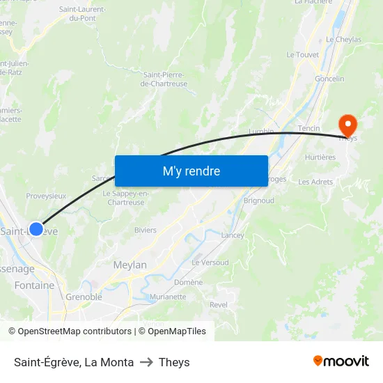 Saint-Égrève, La Monta to Theys map