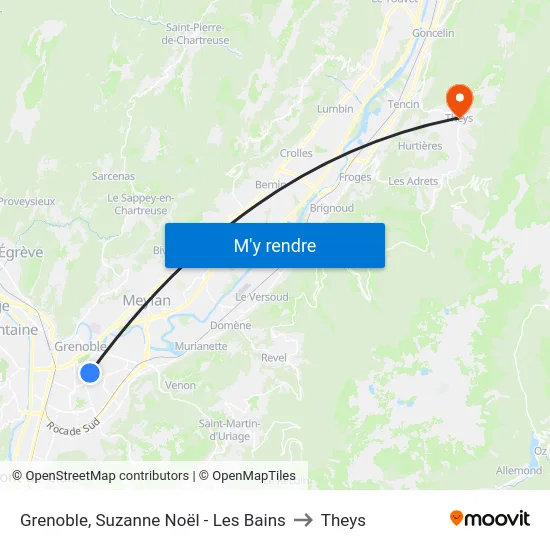 Grenoble, Suzanne Noël - Les Bains to Theys map