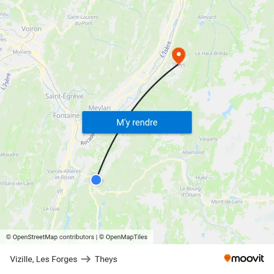 Vizille, Les Forges to Theys map