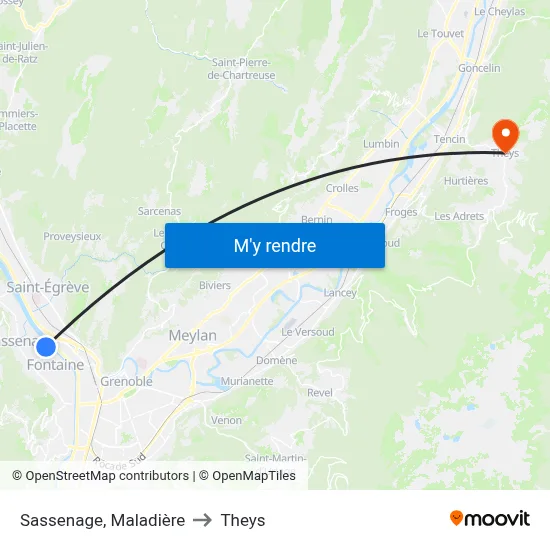 Sassenage, Maladière to Theys map