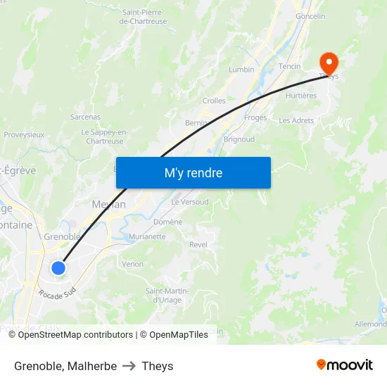 Grenoble, Malherbe to Theys map
