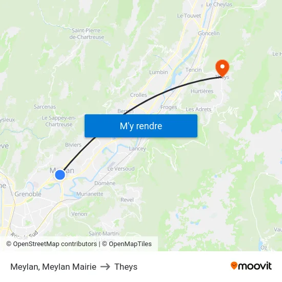 Meylan, Meylan Mairie to Theys map